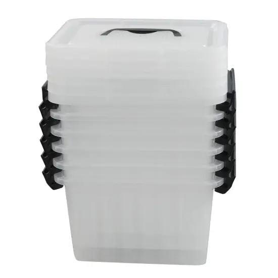 6 Pieces 3.5 Quart Small Plastic Storage Box with Handles, Clear Latching Bin with Lid {3}