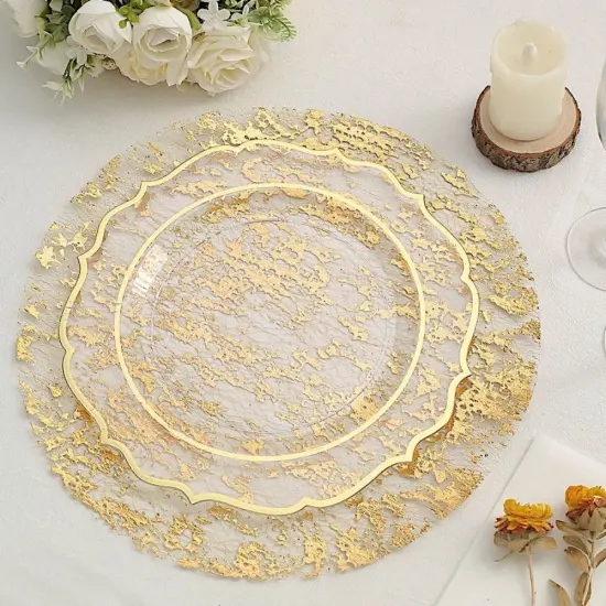 10 Metallic 13" Round Foil Polyester Mesh Placemats Gold {3}