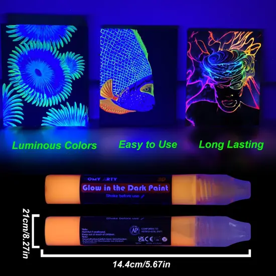 6 Pieces Fabric Paints, Glow in the Dark Paint -6 Colors x 30ml Long-Lasting Luminous Glow Acrylic Paint for T-Shirt, Canvas, Art Supplies, DIY Decoration {4}
