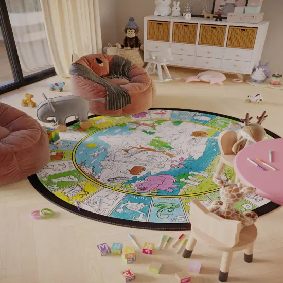 ABC'S Animals Learning Coloring Poster Washable Circle Rug Preschool Toddler Kindergarten Activity Art Homeschool Daycare Decor For Playroom {2}