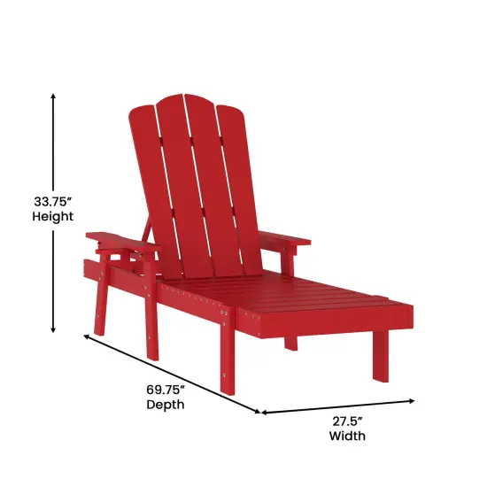 Merrick Lane Solvang Indoor/Outdoor Adjustable Adirondack Lounger with Fold Out Cupholder- Recycled All-Weather Indoor/Outdoor HDPE Lounge Chair Red {6}