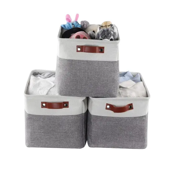 3 Pieces Storage Baskets for Shelves Closet Bins - Large Fabric Rectangle Storage Bin Basket for Organizing Decorative Linen Closet Organization Foldable Clothes Organizer Shelf Cube Totes Containers Boxes {3}