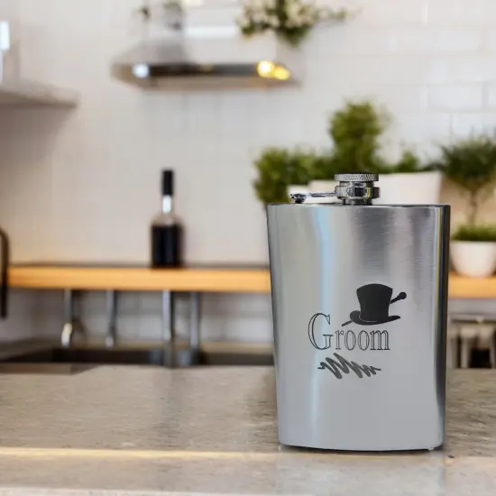 8oz Groom Wedding Stainless Steel Flask {6}