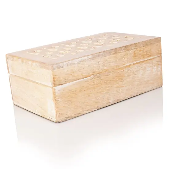 Decorative Storage Box with Hinged Lid - Whitewash, Medium | 7.5&rdquo; x 4.5&rdquo; x 3&rdquo; | Rustic Trellis Design | Mango Wood Crafted | Ideal for Keepsakes, Trinkets, Jewelry and Other Stash {5}