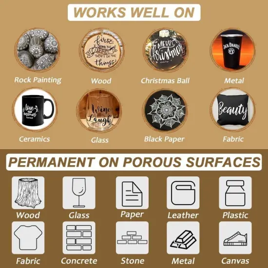 EBOT Acrylic Paint Pen White Black, 6 Pack Black Paint Markers for Rock Wood Fabric Plastic Leather Glass Stone Metal Canvas,Water-Based Acrylic Paint Sets {2}