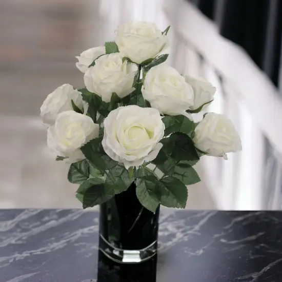20" White Rose Bush - 12-Pack, 9 Silk Flowers with Lifelike Foliage, Elegant Floral D&eacute;cor, Perfect for Arrangements & Events - Ideal for All Seasons, Floral Home by Artificial Flowers {4}