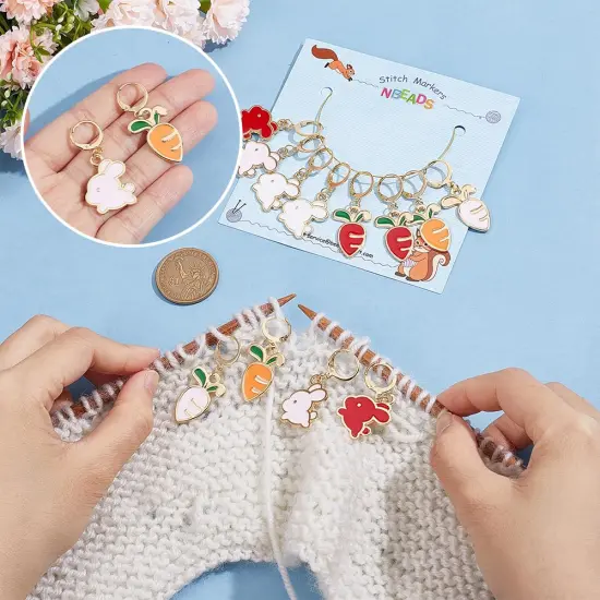 NBEADS 24 Pcs Rabbit Carrot Stitch Markers, Enamel Alloy Crochet Stitch Marker Charms Removable Locking Stitch Marker for Knitting Weaving Sewing Accessories Quilting Handmade Jewelry {3}