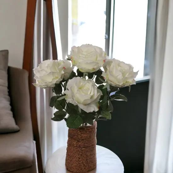 6-Pack: Cream Rose Bush with 7 Silk Flowers & Foliage, Floral Home by Artificial Flowers {5}