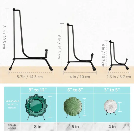 Mocoosy 4 Pack Improved Anti-Slip Plate Stands for Display, 6 Inch Plate Holder Display Stand, Picture Frame Holder Stand, Black Iron Easel Stands for Photo, Decorative Plate and Tabletop Arts {2}