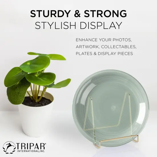 TRIPAR Square Metal Wire Stand, Brass Finish (4-Inch Depth) - Tabletop Easel Display - Handcrafted Edge Design For Sleek & Modern Look - Perfect for Books, Plates, Photos & More {2}