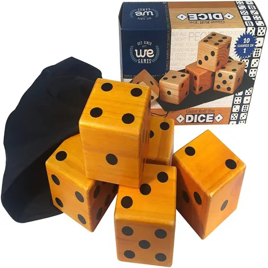 WE Games Giant Roll 'em Dice - Set of 5 Wooden Lawn Dice {1}