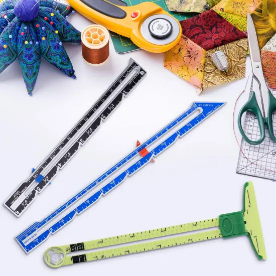 3 Pieces Sliding Gauge Measuring Sewing Tool Set Measuring Sewing Gauge 5-in-1 T-Shaped Sliding Gauge Ruler Fabric Quilting Ruler for Beginner Knitting Crafting Sewing Supplies {3}