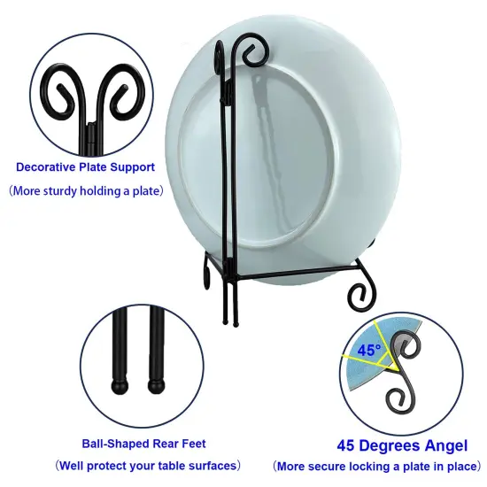 Plate Stand, 1 Pack 6 Inch Plate Holder for Display, Black Foldable Iron Table Easel for Picture Book Photo Frame Decorative Plate {5}