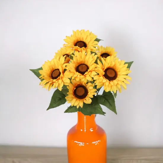 6-Pack: Yellow Sunflower Bush with 7 Silk Flowers & Foliage by Floral Home&reg; {3}