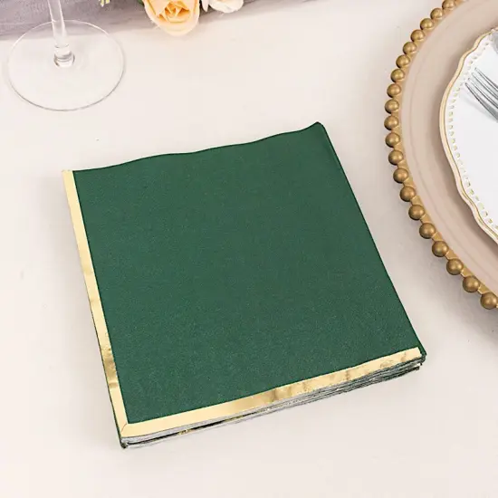 50 Pastel Gold Trim 2 Ply Paper Napkins for Events Hunter green gold {3}