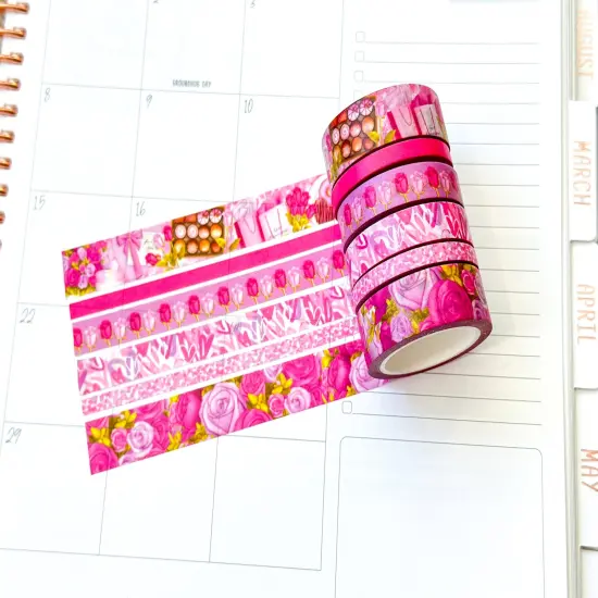 Valentine's Day Pink Romantic Date Night Anniversary Roses Washi Tape Set February 2024 - W102 {2}