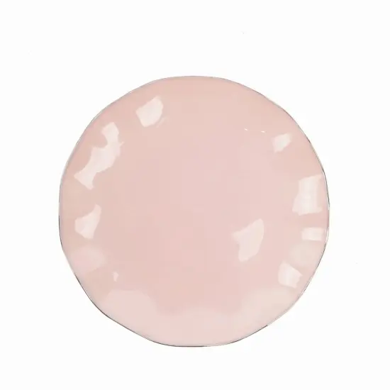 9" Round Disposable Salad Dinner Plastic Plates Gold Wavy Trim Blush {1}