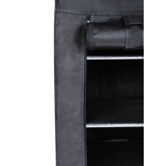 4 Tier Shoe Rack with Side Pocket Holds 24 Shoes Black {7}