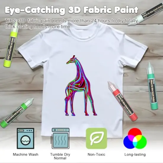 10 Colors Glow in the Dark Paint, 3D Permanent Acrylic Textile Paint (20 ml/0.68 oz), Neon Craft Painting Fabric Paint for Clothes, Canvas, T-Shirt, Ideal for Art Supplies and {3}