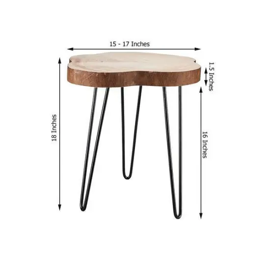 Brown Black 18-Inch Natural Wood Slice ROUND END TABLE Metal Legs {2}