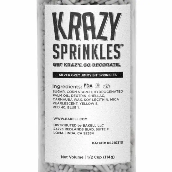 Krazy Sprinkles - Silver Gray Jimmies Edible Sprinkles (1/2 Cup 1x Jar) {4}