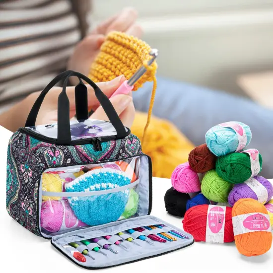 Small Yarn Storage Bag with 2 Grommets, Portable Knitting Tote for Knitting Kit & Crochet Accessories, Yarn Project Organizer for Knitting Supplies Set for Adults, Totem (Bag Only) {3}