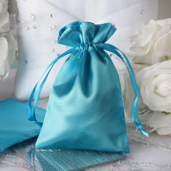 60 pcs 4x6 Satin Favor Drawstring Bags Turquoise {3}