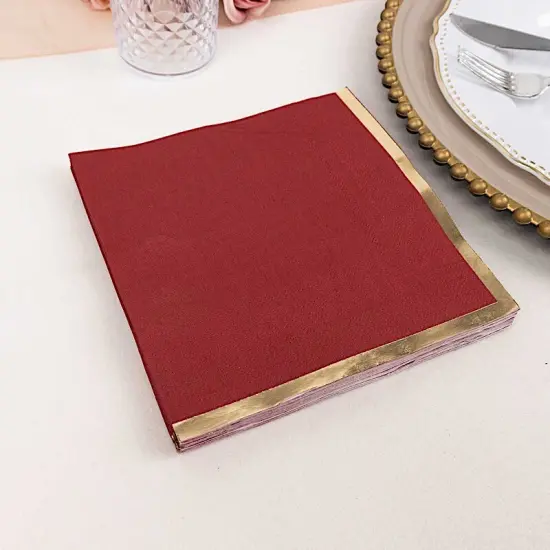 50 Pastel Gold Trim 2 Ply Paper Napkins for Events Burgundy {1}