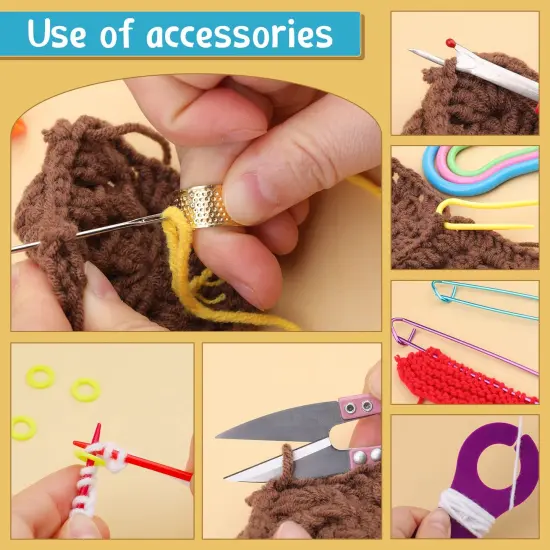 110 Pieces Crochet Hooks Set, Crochet Kit Crochet Hooks Kit with Storage Case, Ergonomic Knitting Needles Blunt Needles Stitch Marker DIY Hand Knitting Craft Art Tools for Beginners-Blue {4}