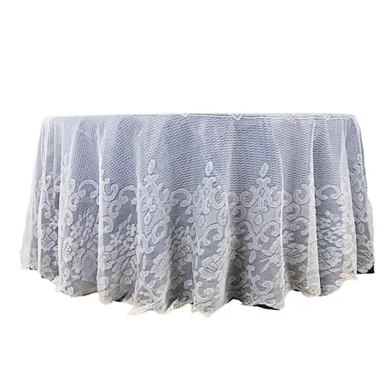 120-Inch Premium Lace Round Tablecloth White {2}