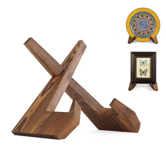 BOTSROOM Plate Stands for Display - 6.5 Inch Plate Holder Display Stand, Wooden Picture Frame Stand, Small Photo Stands for Table, Decorative Plaque Easels Stand for Display {1}