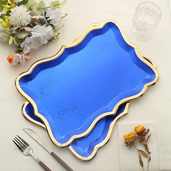 14 in Rectangular Paper Serving Trays Royal blue and gold {1}