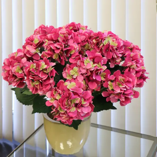 6-Pack: UV Fuchsia Hydrangea Bush with 7 Silk Flowers for Outdoor & Indoor D&eacute;cor - Floral Home by Artificial Flowers {5}
