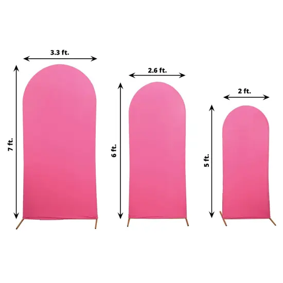 3 Fitted Matte Spandex Round Top Wedding Arch Backdrop STAND COVERS Fuchsia {1}