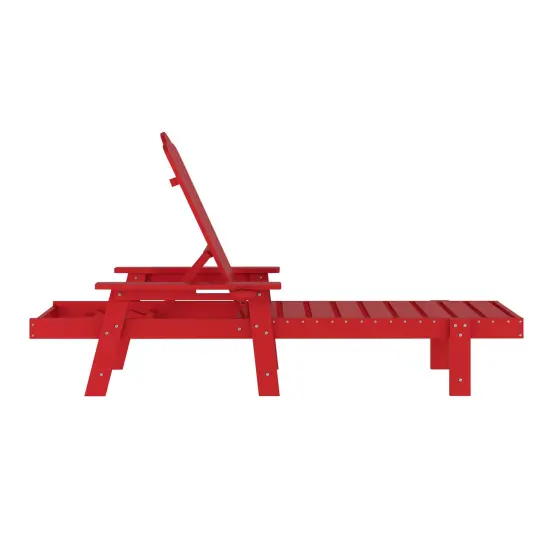 Merrick Lane Solvang Set of 2 Indoor/Outdoor Adjustable Adirondack Loungers with Fold Out Cupholders- Recycled All-Weather Indoor/Outdoor HDPE Lounge Chairs Red {5}