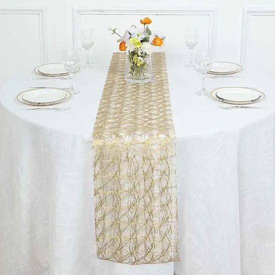 12x108 in Metallic Non Woven Fiber Polyester Table Runner Gold {1}