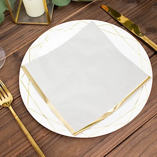 50 Pastel Gold Trim 2 Ply Paper Napkins for Events Gray {2}