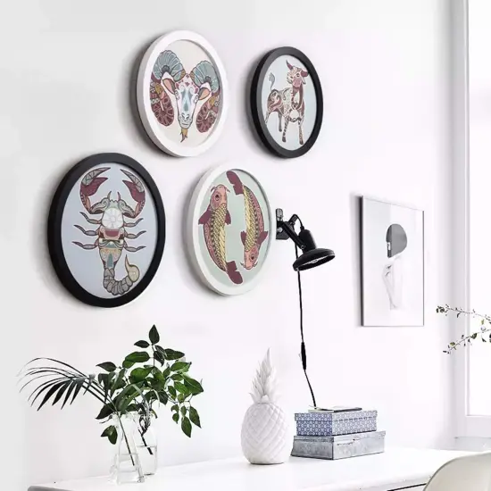 alblinsy Round Photo Frame Wooden Wall Hanging Picture Frames for Home Office Wall Decor (Black, 6 inch) {3}