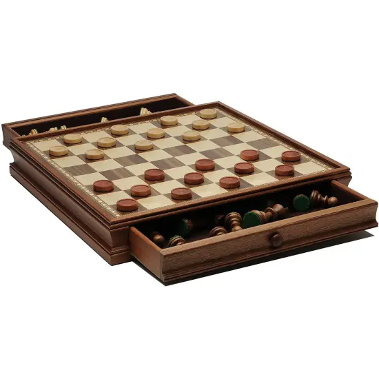 WE Games French Staunton Wood Chess & Checkers Set, 15 inch Board with Storage {3}
