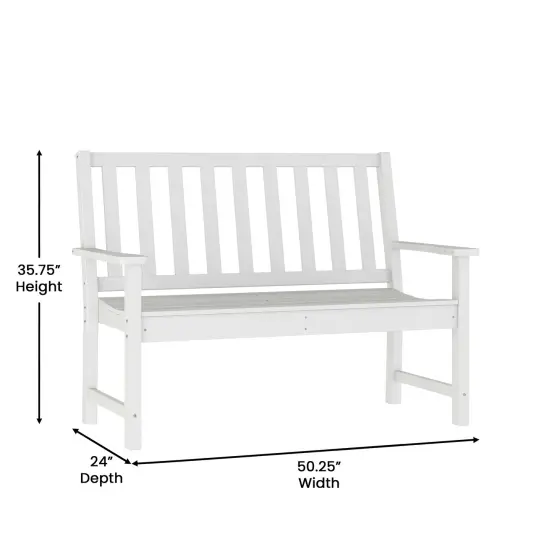 Merrick Lane Cressly All Weather Recycled HDPE Bench for Indoor and Outdoor Use White {6}