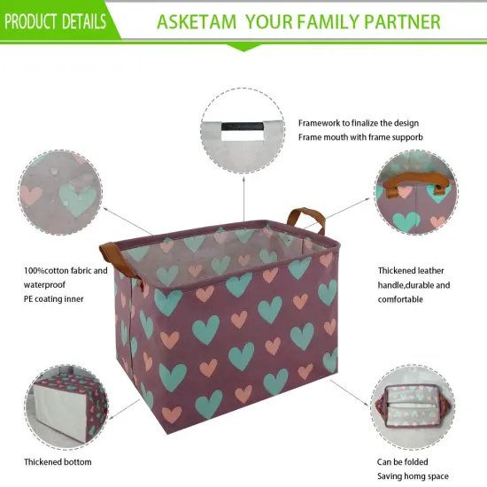 Kid Cute Rectangle Toy Box for Girl, Baby Collapsible Toy Storage Bin Nursery Child Playroom Bedroom Decor Clothes Storage Bin Gift Basket(Love in purple) {6}