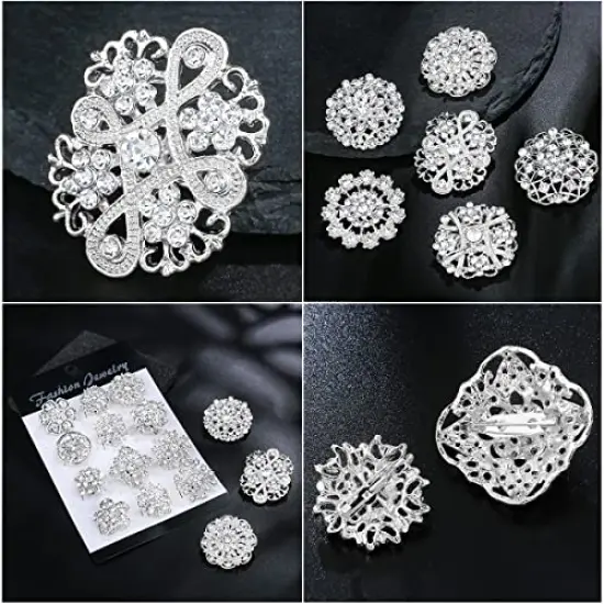 36 PCS Crystal Rhinestone Flower Brooches for DIY Craft Party (Silver ) {4}