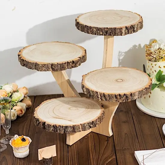 15 in Brown 4 Tier Round Natural Wood Cupcake Dessert Stand {4}