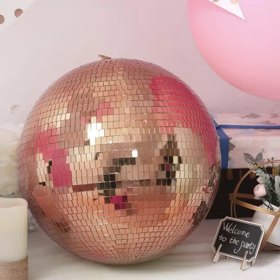 2 pcs 10-Inch wide Glass Hanging Party Disco Mirror Balls Rose gold {7}