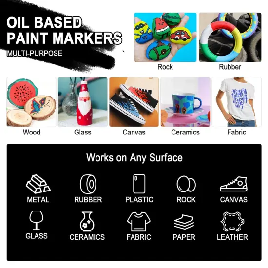 Betem Oil Based Paint Markers, Dual Tip Paint Pens(0.7mm & 3mm), Gold Silver Permanent Paint Marker Pen, Waterproof, Quick Dry, for Fabric, Rock Painting, Wood, Plastic, Metal, Canvas (2Red2Blue) {5}