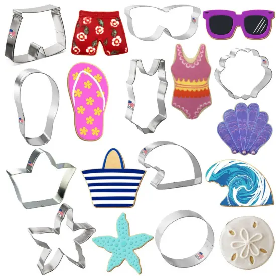 Beach Cookie Cutters 9 Pc Set. USA Tin Plate Steel - By CookieCutter.Com {2}