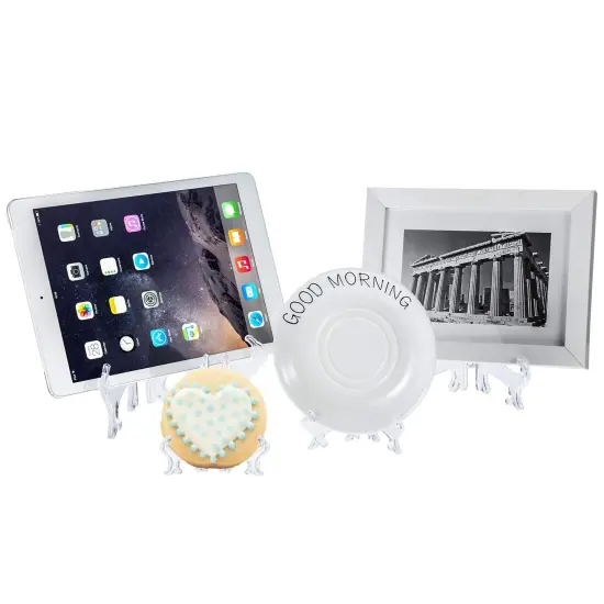 24 Pieces 3/4/5/6 Inch Plastic Easel Plate Holders to Display Stands Picture Easel at Weddings, Home Decoration (Clear) {3}