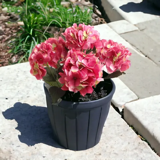 UV Fuchsia Hydrangea Bush with 7 Silk Flowers & Leaves by Floral Home&reg; {4}