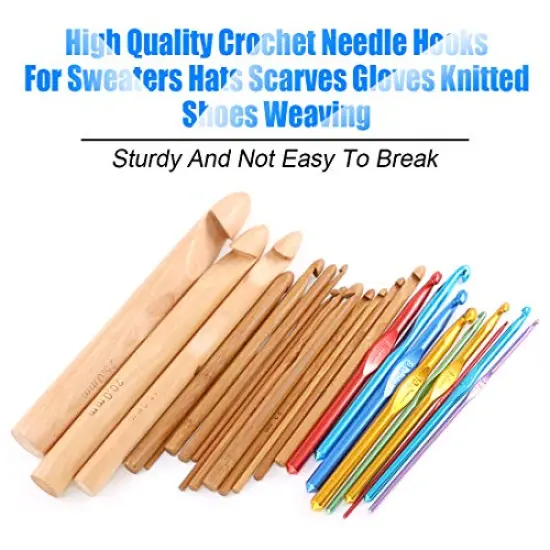 24 Pieces Crochet Hooks Set, 15Pcs 3 to 25 mm Wooden Bamboo Crochet Needle Knitting Hooks with 9Pcs 2 to 10 mm Aluminum 2-10 mm Handle Crochet Hooks for Sweater Hat Scarve Glove Knitted Weaving {1}