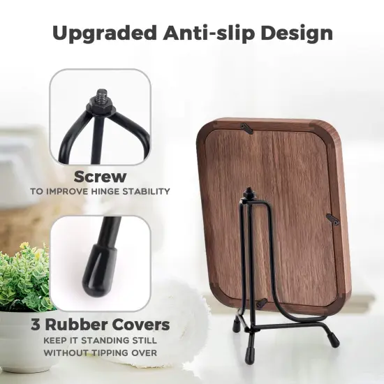 Mocoosy 4 Pack Improved Anti-Slip Plate Stands for Display, 4 Inch Plate Holder Display Stand, Picture Frame Holder Stand, Black Iron Easel Stands for Photo, Decorative Plate and Tabletop Arts {5}